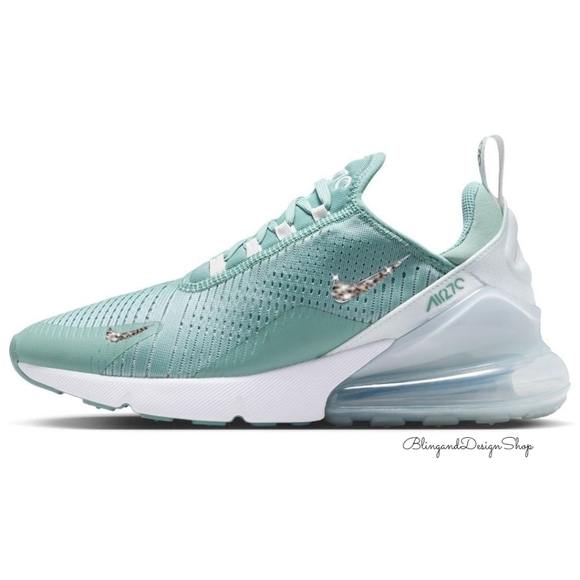 Women's Nike Air Max 270 Green White Sneakers made with Swarovski Crystals - Picture 1 of 4